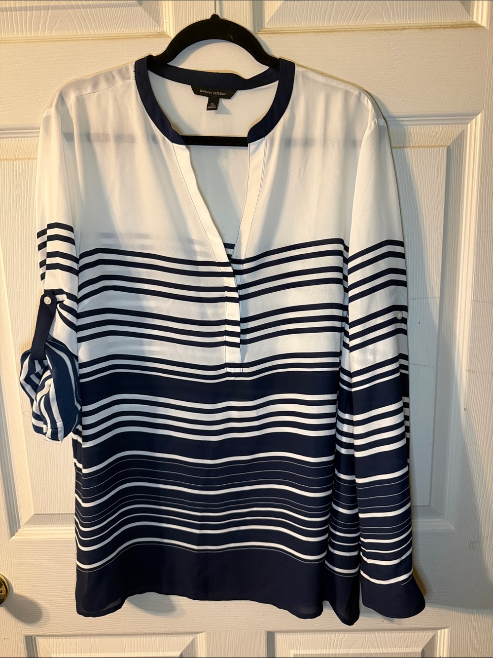 Banana Republic Navy & White Striped V‑Neck Tunic